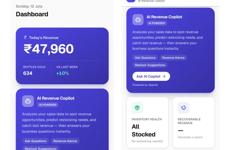 RevoraAI mobile app — revenue dashboard and AI copilot